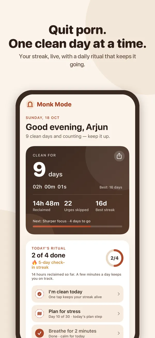 Screenshot of Monk Mode on iPhone, 1 of 3