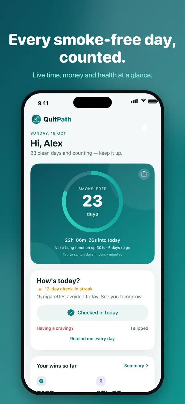 Screenshot of QuitPath on iPhone, 1 of 3
