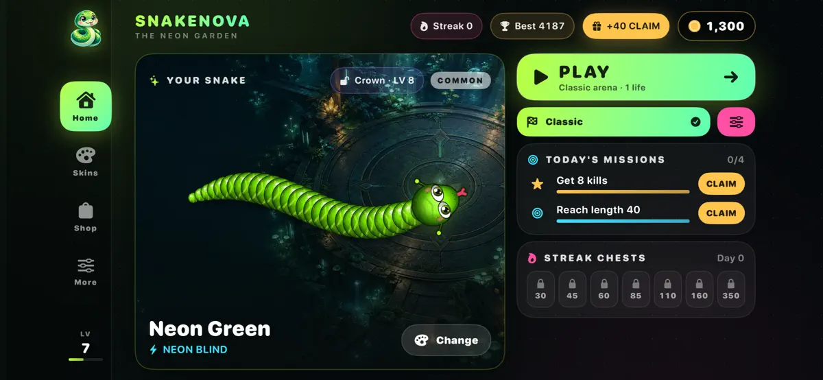 Screenshot of SnakeNova on iPhone, 1 of 3